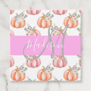 Chic Floral White Pink Peach Pumpkin Monogram Name Geschenkanhänger