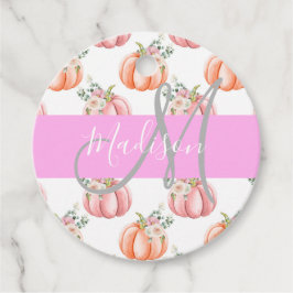 Chic Floral White Pink Peach Pumpkin Monogram Name Geschenkanhänger