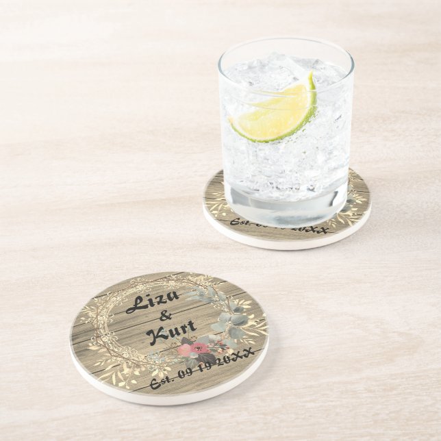 Chic Floral Wreath Rustic Wedding Getränkeuntersetzer (Seite)