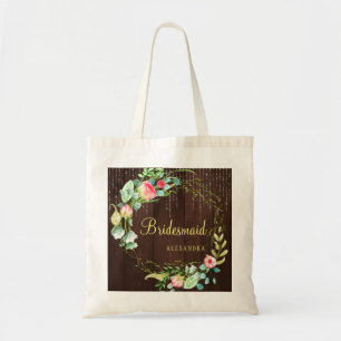 Chic florale rustikale Land Holz Hochzeit Brautjun Tragetasche