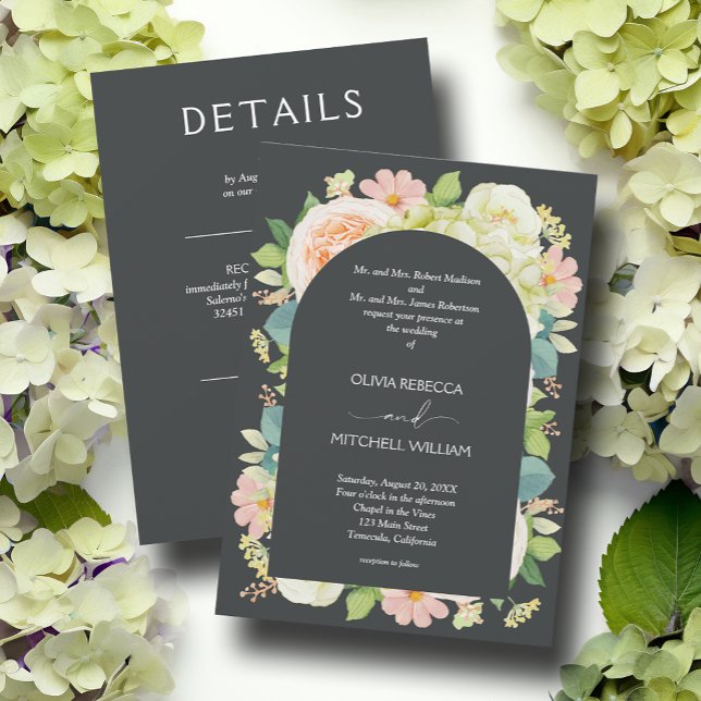 Chic Florals Dark Wedding All in One Einladung (Von Creator hochgeladen)