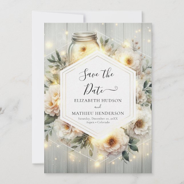 Chic Florals Mason Jar Wedding Save The Date (Vorderseite)