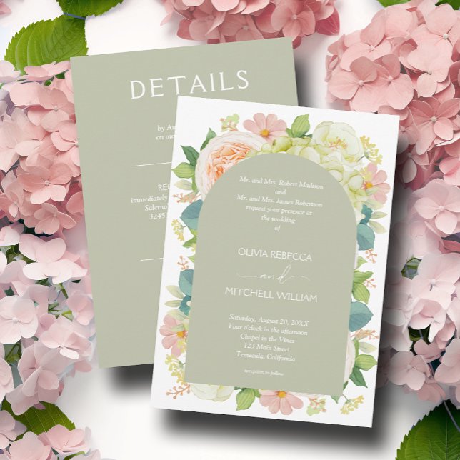 Chic Florals Wedding All in One Sage Green Einladung (Von Creator hochgeladen)