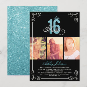 Chic Flourish Glam Sweet 16 Foto Geburtstagsfeier Einladung