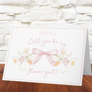 Chic Flower Girl Vorschlag mit Bow und Name Rosa Karte