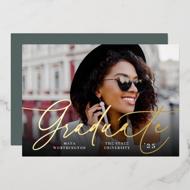Chic Foil Script | Ankündigung von Foto Abschluss (Vorderseite/Rückseite)