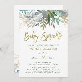 Chic Foliage| Baby Sprinkle mit Imitat Gold Script Einladung