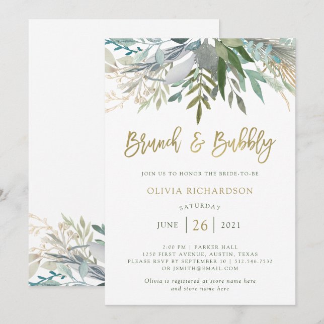 Chic Foliage | Brunch und Bubbly Einladung (Vorne/Hinten)