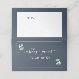 Chic Foliage Dark Blue Custom Wedding Platzkarte