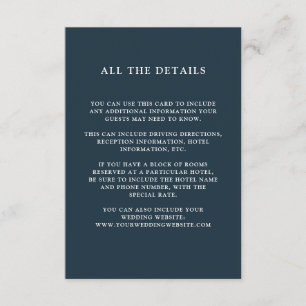 Chic Foliage   Dark Blue Wedding Guest Details Begleitkarte