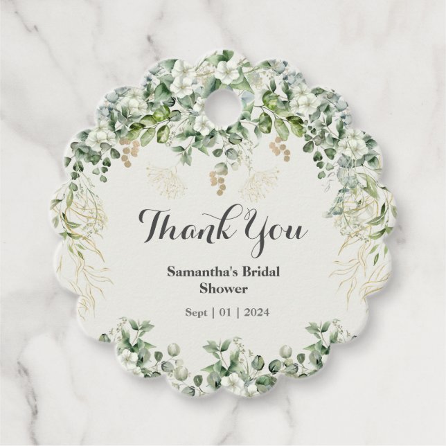 Chic Foliage Geblüht: Botanischer Bridal-Gefallen- Geschenkanhänger (Vorderseite)