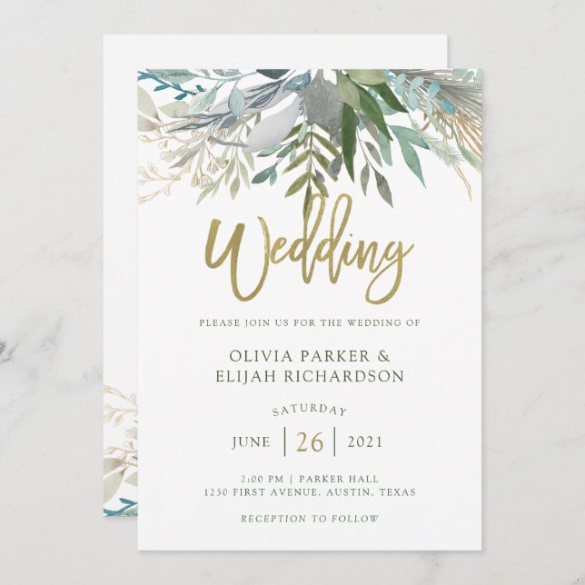 Chic Foliage | Hochzeit Einladung (Vorne/Hinten)