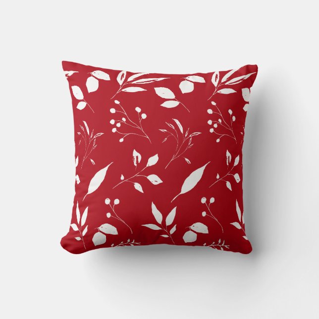 Chic Foliage Red und White Kissen (Vorderseite)