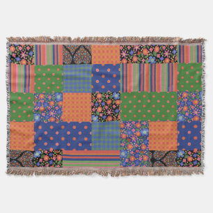 Chic Folk Art Imitate Patchwork Throw Blanket Decke