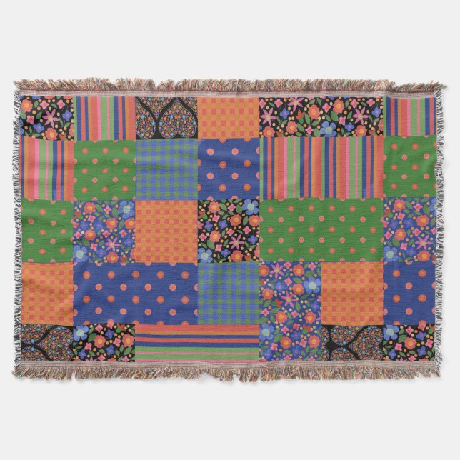 Chic Folk Art Imitate Patchwork Throw Blanket Decke (Vorderseite)
