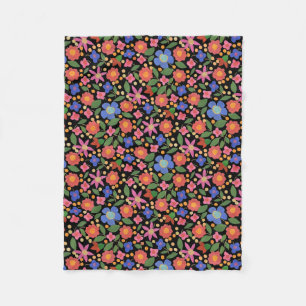 Chic Folk Art Style Floral Fleece Blankon Schwarz