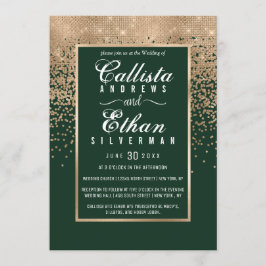 Chic Forest Green Gold Glitzer Confetti Wedding Einladung