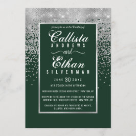 Chic Forest Green Silver Glitzer Confetti Wedding Einladung
