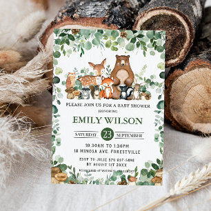 Chic Forest Greenery Woodland Animals Kinderdusche Einladung
