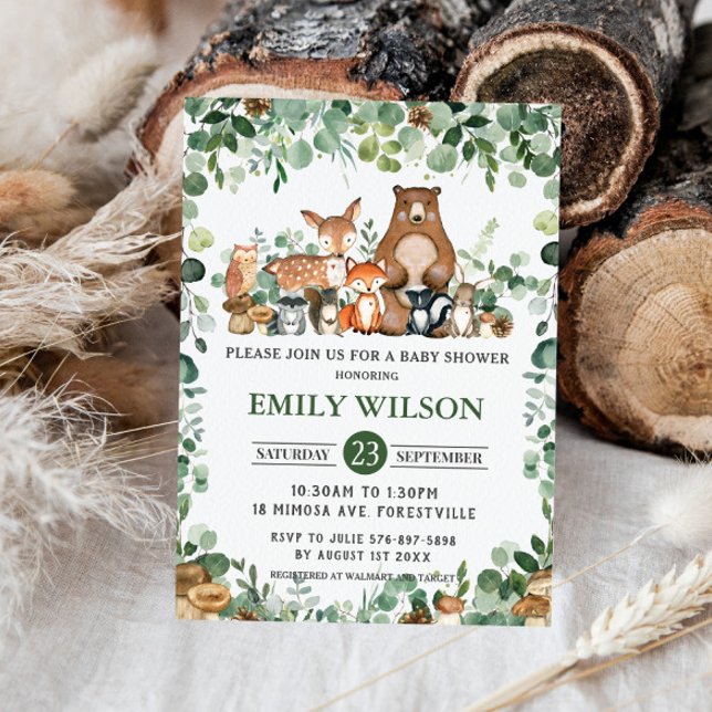 Chic Forest Greenery Woodland Animals Kinderdusche Einladung (Von Creator hochgeladen)