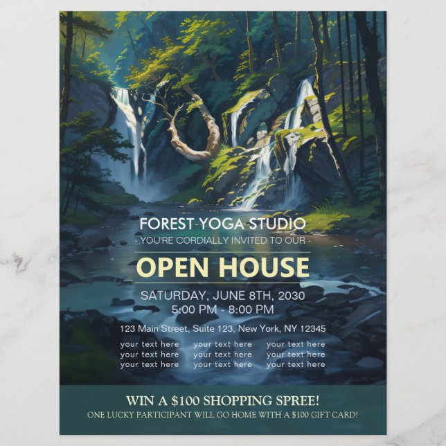 Chic Forest YOGA Versteckter Text Meditation Instr Flyer (Vorne)