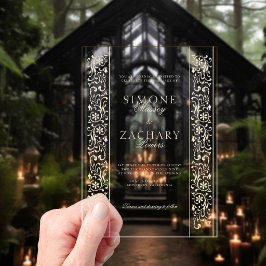 Chic Formal Ecru Scrollwork Border Wedding Acryleinladungen