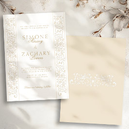 Chic Formal Ecru Scrollwork Border Wedding Einladung