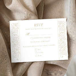 Chic Formal Ecru Scrollwork Border Wedding RSVP Karte
