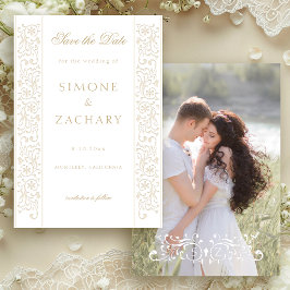Chic Formal Ecru Scrollwork Border Wedding Save The Date