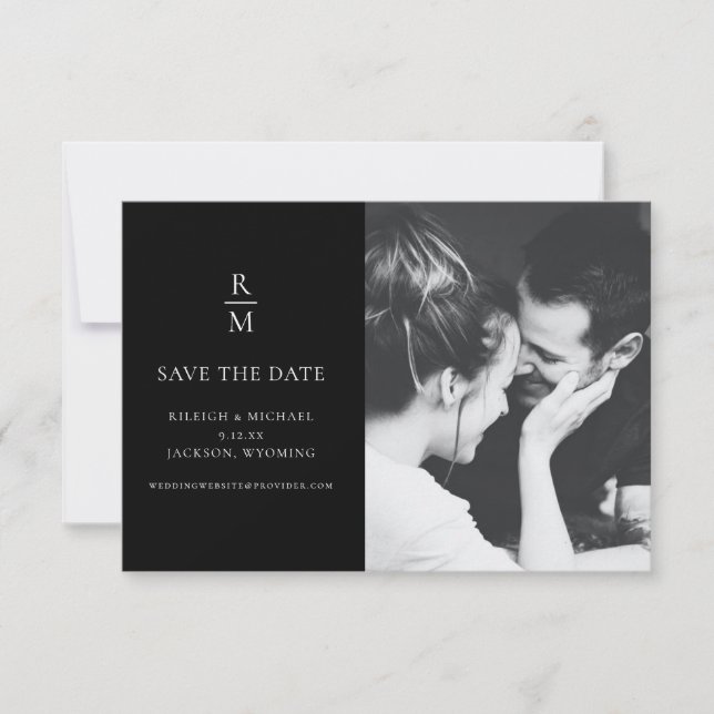 Chic Foto Black Monogram Wedding Save the Date (Vorderseite)