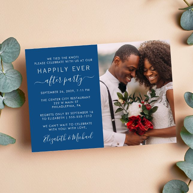 Chic Foto Blue Wedding Empfang Einladung (Von Creator hochgeladen)