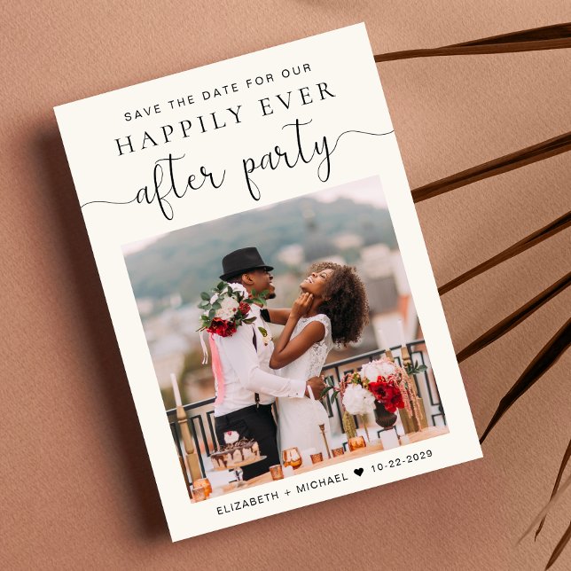 Chic Foto Cream Wedding Empfang Save the Date Ankündigung (Von Creator hochgeladen)