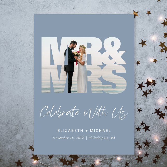 Chic Foto Dusty Blue Wedding Empfang Einladung (A chic wedding reception invitation to set the tone for an unforgettable event)