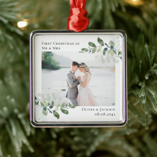 Chic Foto Eucalyptus Wedding Ornament Aus Metall