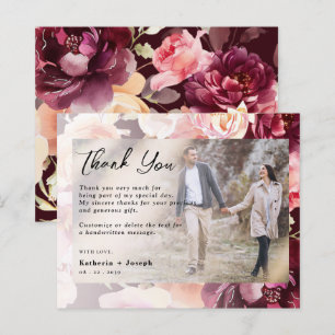 Chic Foto Floral Burgundy Hochzeit Danke Karten