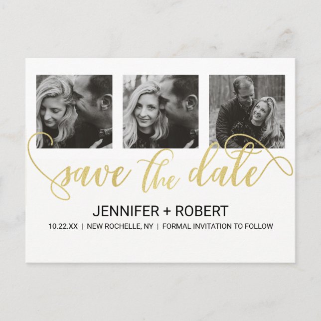 Chic Foto GOLD FOIL Handbrief Save the Date Ankündigungspostkarte (Vorderseite)