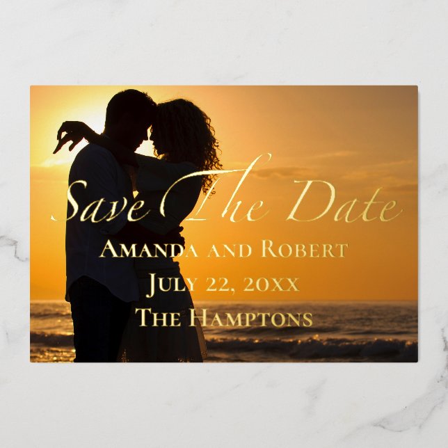 Chic Foto Gold Foil Save the Date Sommerhochzeit Folieneinladung (Vorderseite)