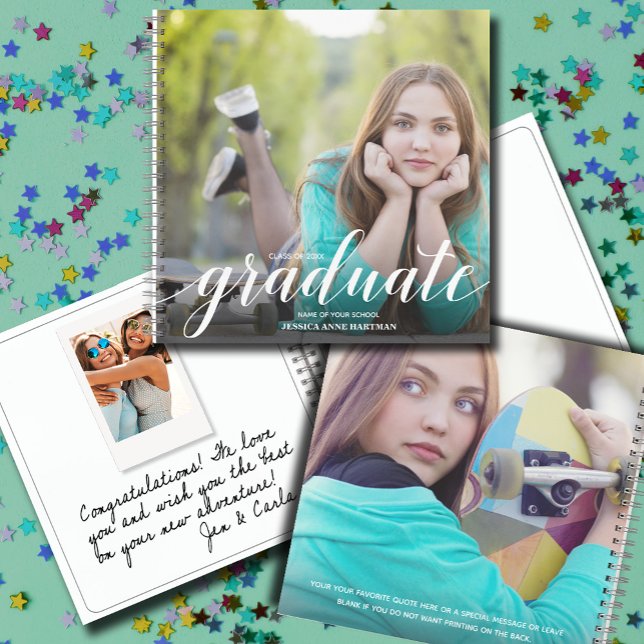 Chic Foto Graduation Party Gästebuch Notizbuch (CHOOSE your page style, spine color, soft or hard cover and add a personal message on the back.)