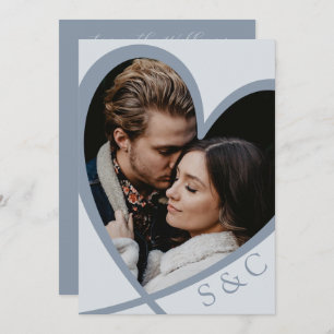 Chic Foto Heart Dusty Blue Wedding Einladung