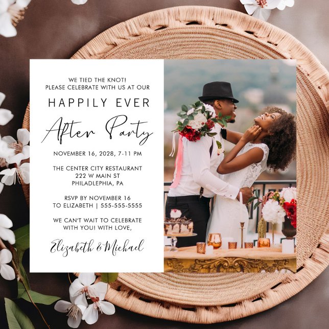 Chic Foto Hochzeitsempfang Einladung (An affordable and elegant Happily Ever After Party invitation to celebrate with family and friends)