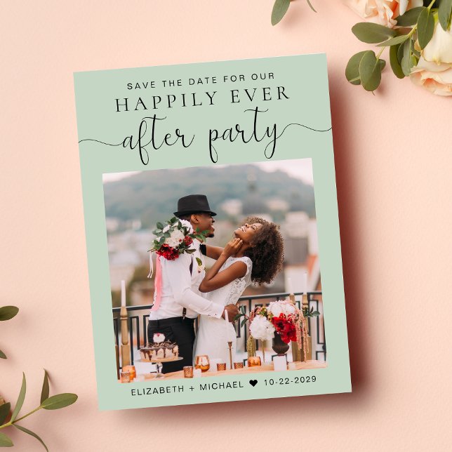 Chic Foto Hochzeitsempfang Save the Date Ankündigungspostkarte (A stylish save the date announcement for a reception to celebrate your elopement or private wedding)