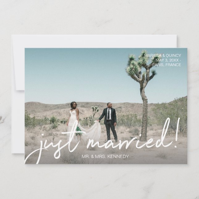 Chic Foto & Just Married Typografy Horizontal Einladung (Vorderseite)