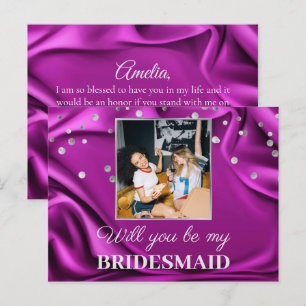 Chic Foto Lila Seide wirst du meine Bridesmaid sei Postkarte