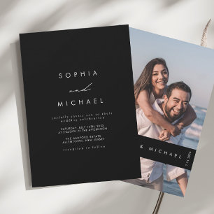 Chic Foto Moderne Schwarz-Weiß-Hochzeit Einladung