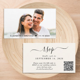 Chic Foto QR Code Cream Wedding RSVP Begleitkarte