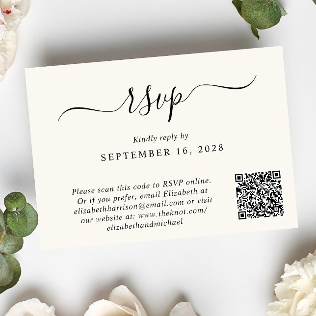 Chic Foto QR Code Cream Wedding RSVP Karte (Von Creator hochgeladen)