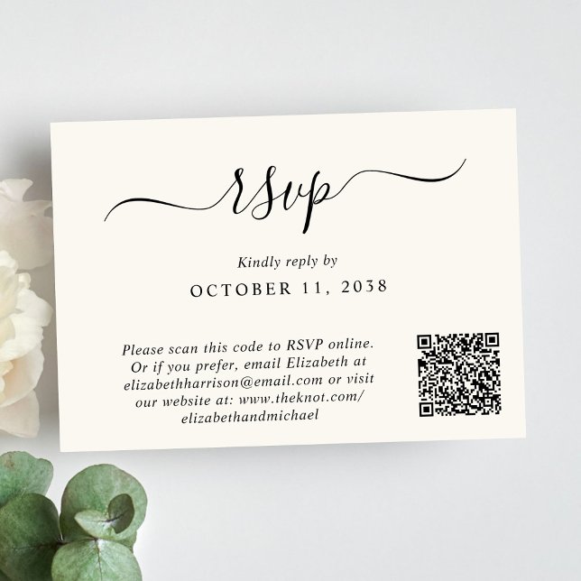 Chic Foto QR Code Cream Wedding RSVP Karte (Von Creator hochgeladen)
