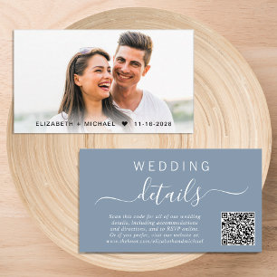 Chic Foto QR Code Dusty Blue Wedding Details Begleitkarte