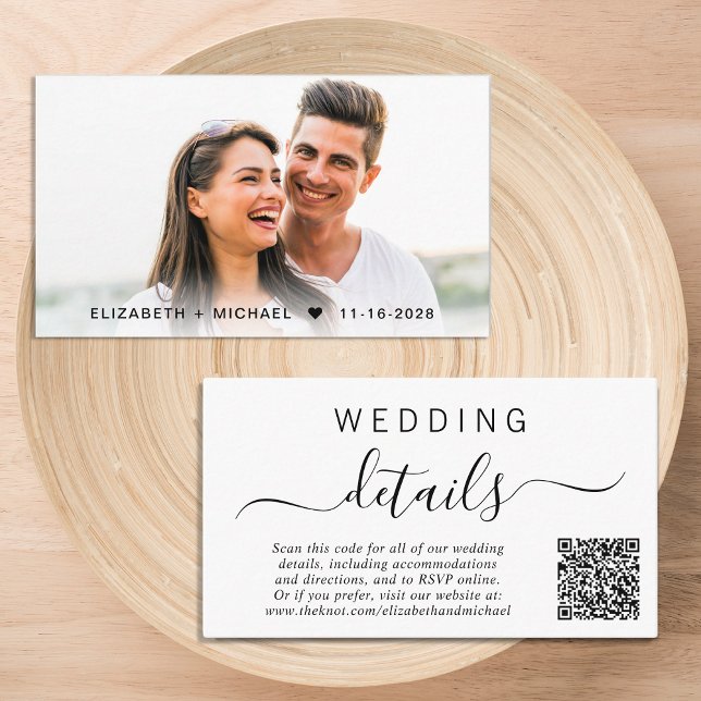 Chic Foto QR Code Hochzeitdetails Begleitkarte (Our user-friendly template will generate your QR code automatically from your website address)