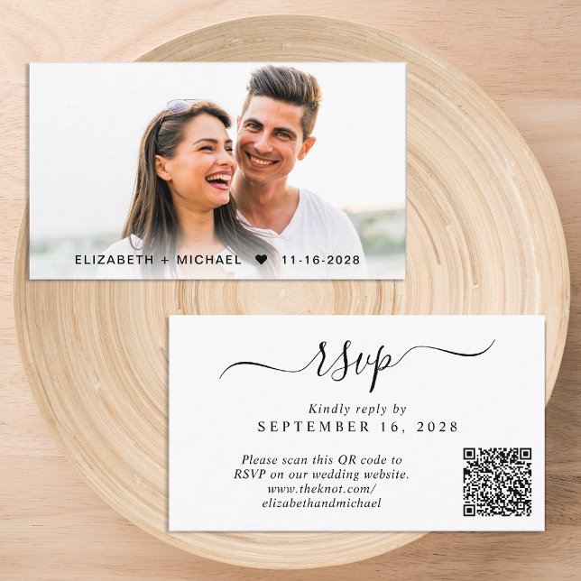 Chic Foto QR Code Wedding RSVP Begleitkarte (Our user-friendly template will generate your QR code automatically from your website address)